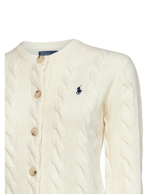 Polo Ralph Lauren White Authentic Cream Wool And Cashmere Cable Knit Cardigan