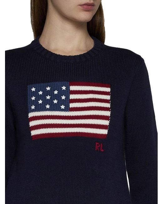Polo Ralph Lauren Blue Cotton Sweater With American Flag