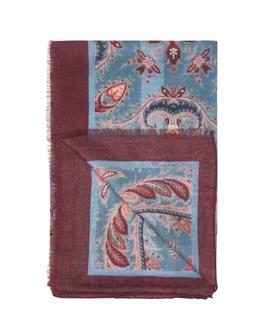 Etro Blue Wool And Cashmere Blend Scarf