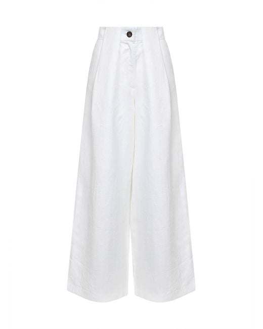 Batakovic White Linen Wide-Leg Trousers