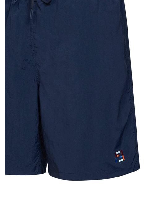 Fendi Blue Dark Nylon Embroidered Swim Shorts for men