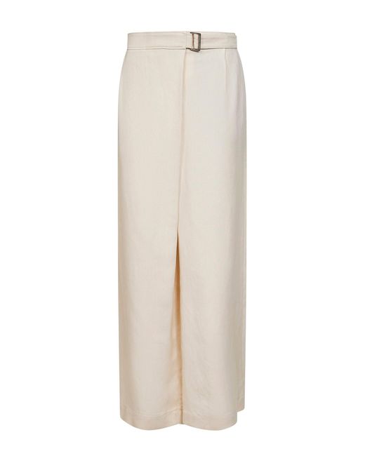 Brunello Cucinelli White Ivory Fluid Twill Sartorial Wrap Trousers