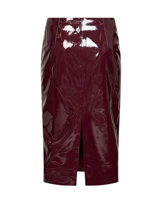 Self-Portrait Purple Glossy Faux Leather Midi Skirt