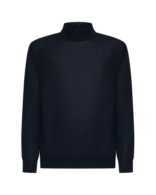 D 40 Blue Virgin Wool Mock Neck Sweater for men