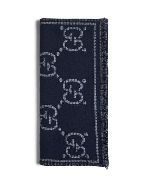 Gucci Blue And Checked Gg Wool Scarf for men
