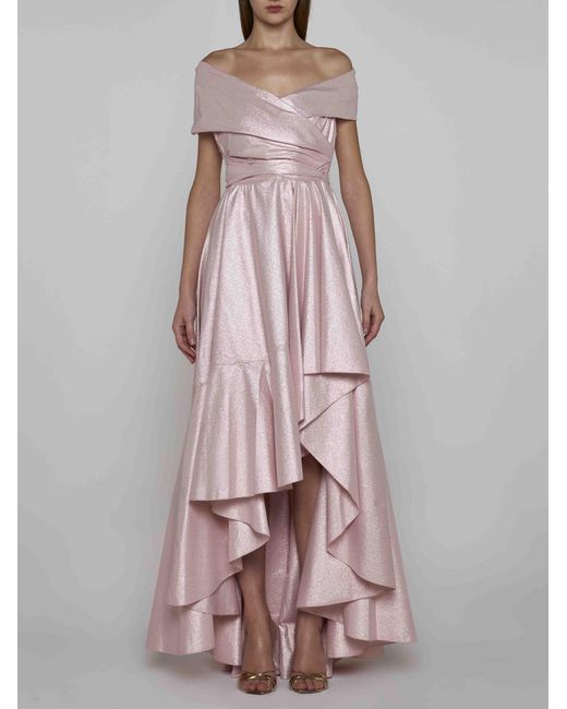 Talbot Runhof Pink Lame' Evening High-low Dress