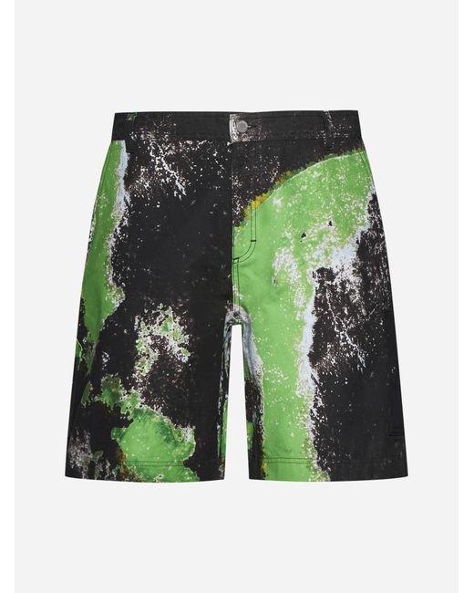 44 Label Group Green Corrosive Print Cotton Shorts for men