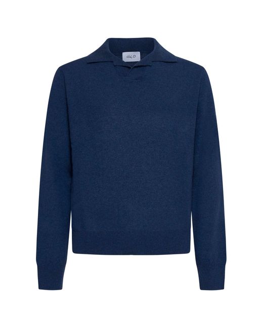 D 40 Blue V-Neck Ribbed-Cuff Polo Shirt for men