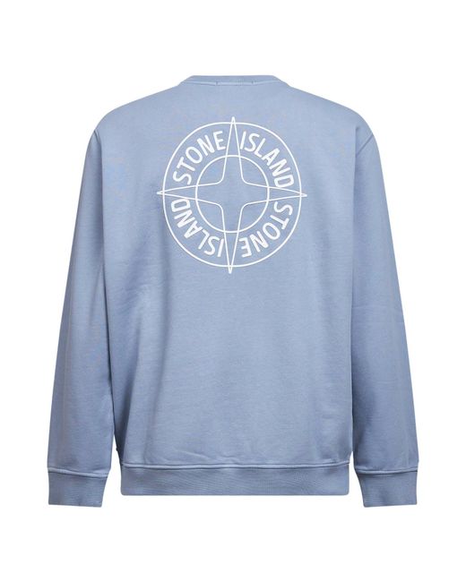 Stone Island Blue Avio Cotton "Outline Compass" Printed Sweatshirt for men