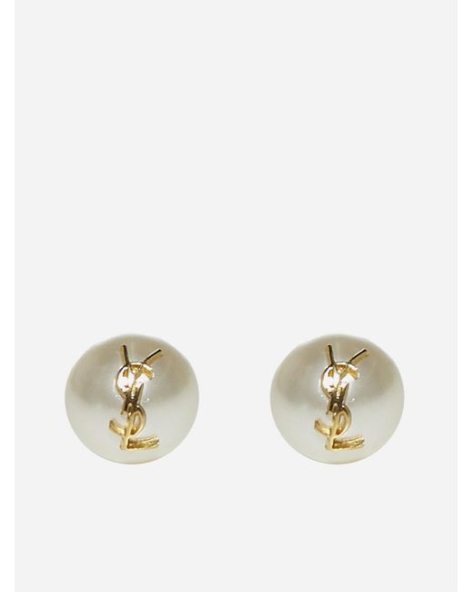 Saint Laurent Ysl Logo Pearl Earrings Lyst