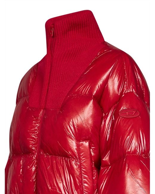 DIESEL Red Glossy Nylon W-Arrior Short Puffer Jacket