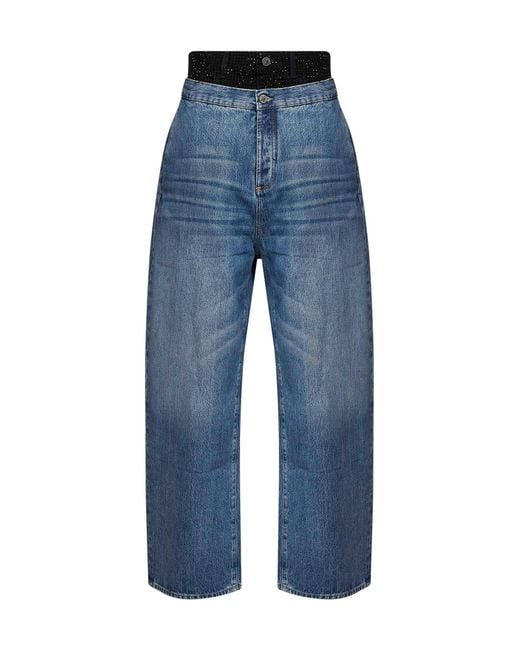 The Attico Blue Cotton Denim Double Waistband Jeans