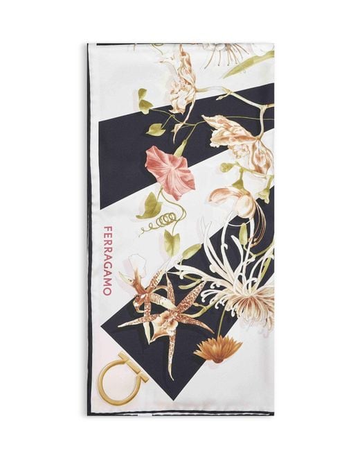 Ferragamo Gray Gaia Print Silk Scarf