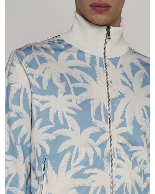 Palm Angels Blue All-over Palms Print Track Jacket for men