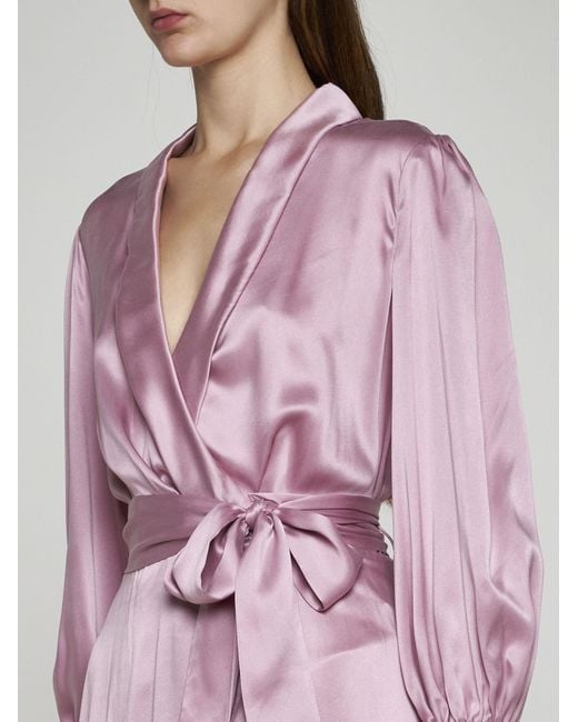 Zimmermann Pink Silk Wrap Midi Dress