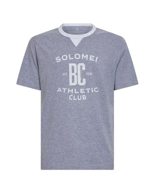 Brunello Cucinelli Blue Cotton Jersey Printed T-Shirt for men