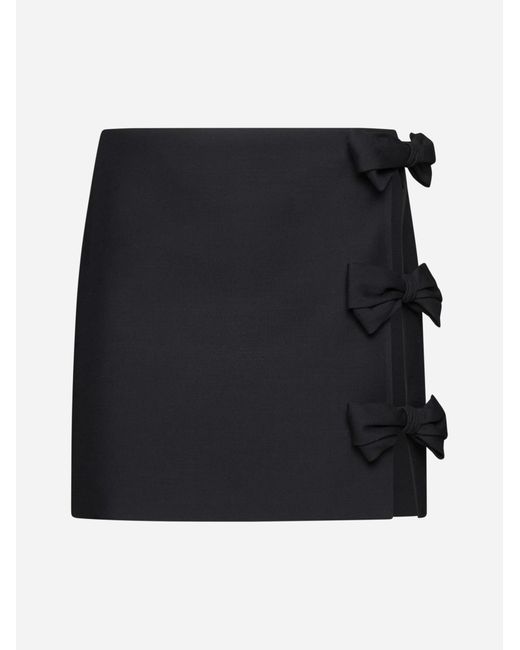 Valentino Black Bow Wool-blend Miniskirt