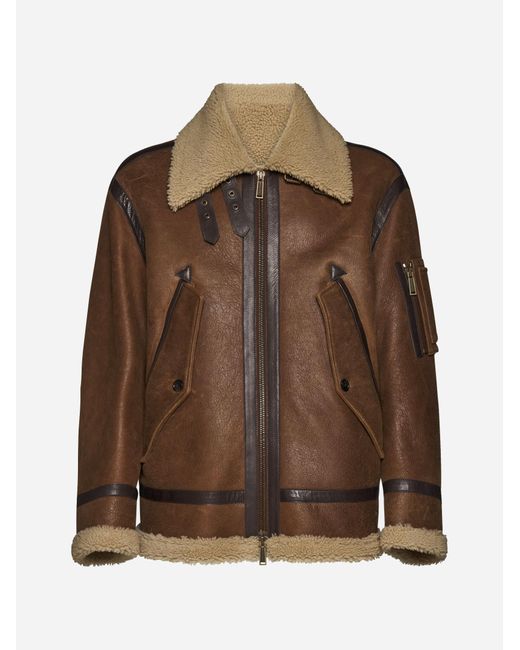 DSquared² Leather And Shearing Aviator Jacket in Brown for Men | Lyst