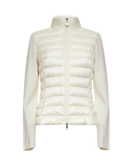 Moncler White Wool Padded Zip-Up Cardigan
