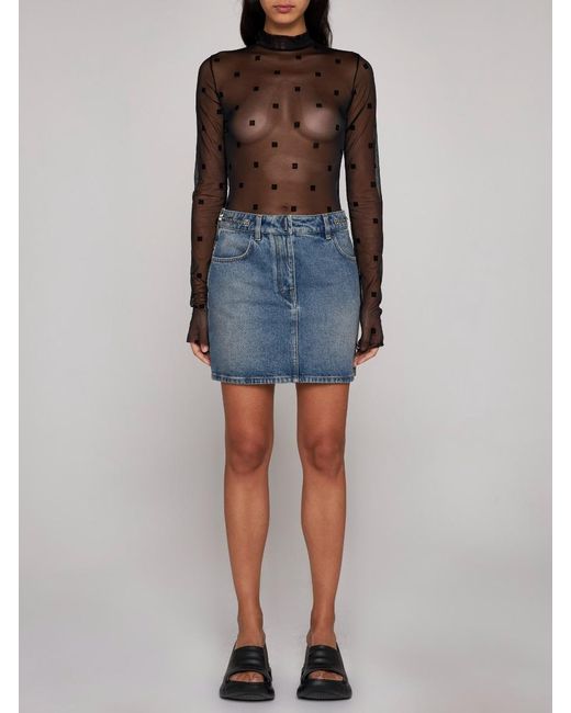 Givenchy Gray Tulle 4g Motif Bodysuit