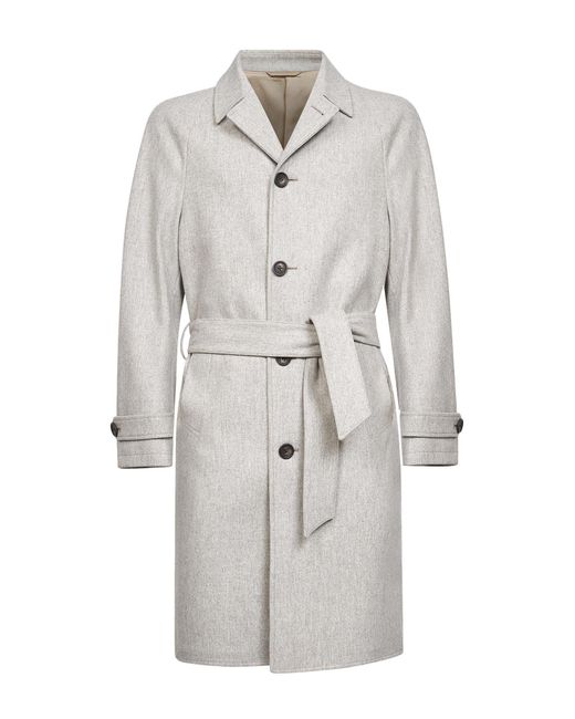 D 40 White Sand Virgin Wool Belted Coat for men