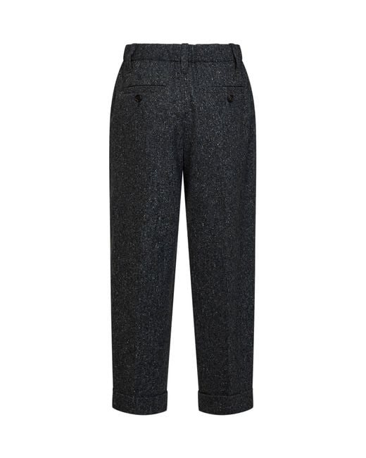 Brunello Cucinelli Black Donegal Wool Baggy Sartorial Trousers