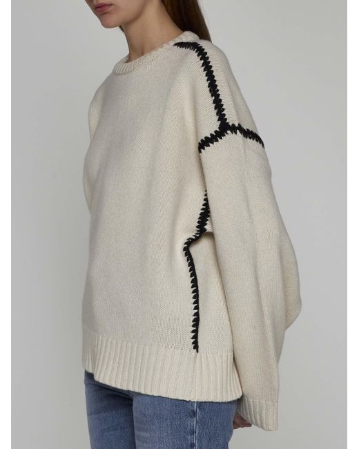 Totême  White Embroidered Wool And Cashmere Sweater
