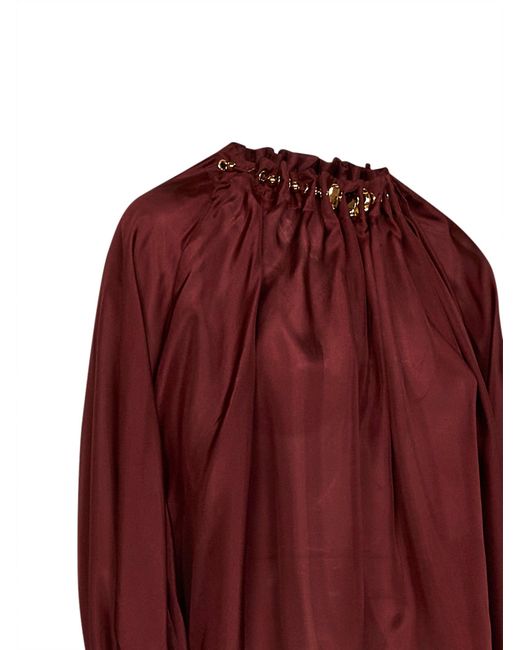 Zimmermann Merlot Silk Habotai Aster Gathered Beaded Blouse