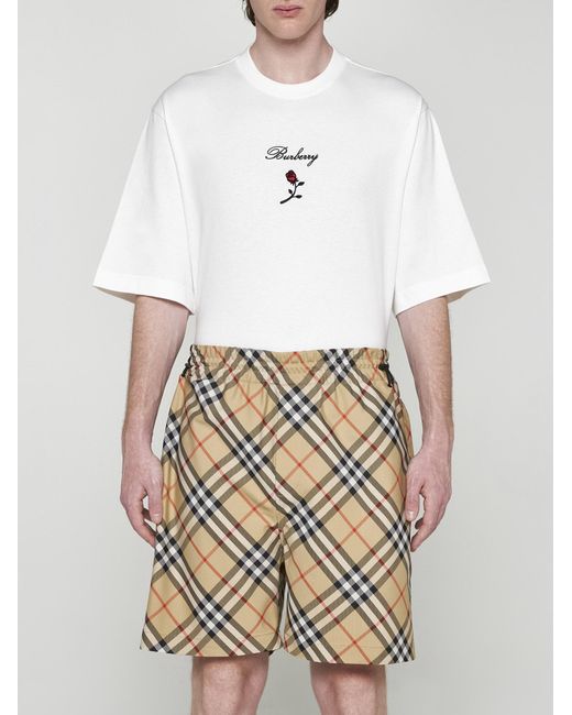 Burberry White Check Print Shorts for men