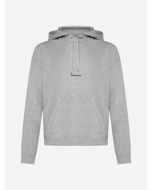 Saint Laurent Logo Cotton Hoodie in Gray for Men | Lyst