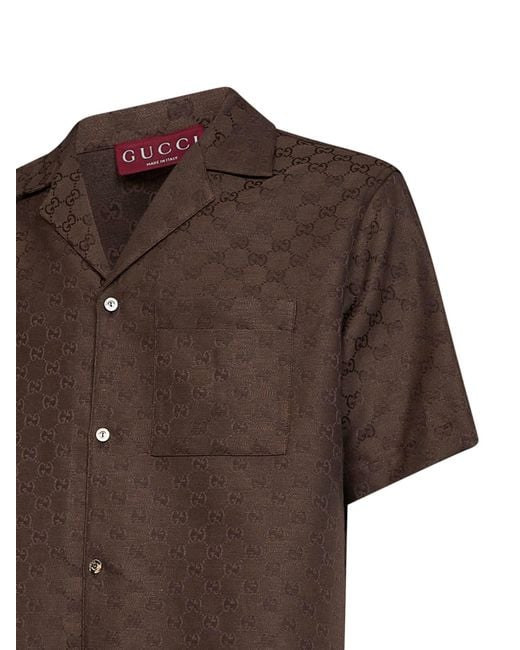Gucci Brown Gg Linen Blend Bowling Shirt for men
