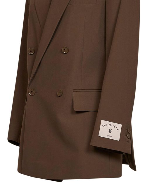 MM6 by Maison Margiela Brown Camel Wool Blend Double-Breasted Blazer