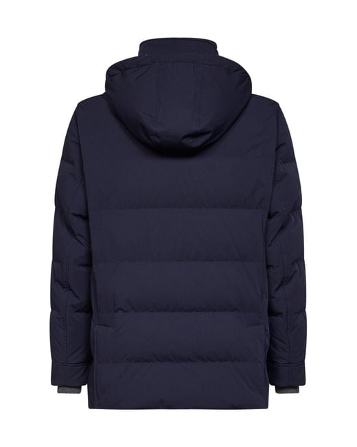 Brunello Cucinelli Blue Parka Bonded Nylon Padded Cobalt for men