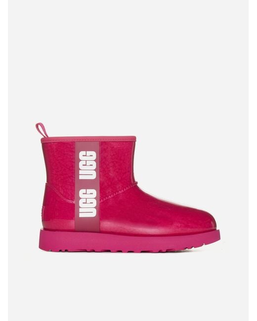 Ugg Pink Classic Clear Mini Rubber Ankle Boots