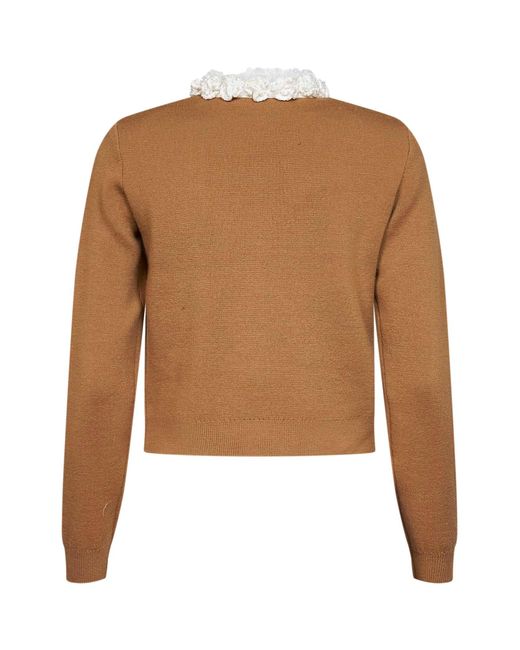 Self-Portrait Brown Wool-Blend Knit Embellished Cardigan