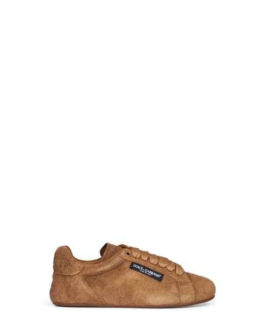 Dolce & Gabbana Brown Light Suede Split Leather Portofino Soft Sneakers for men