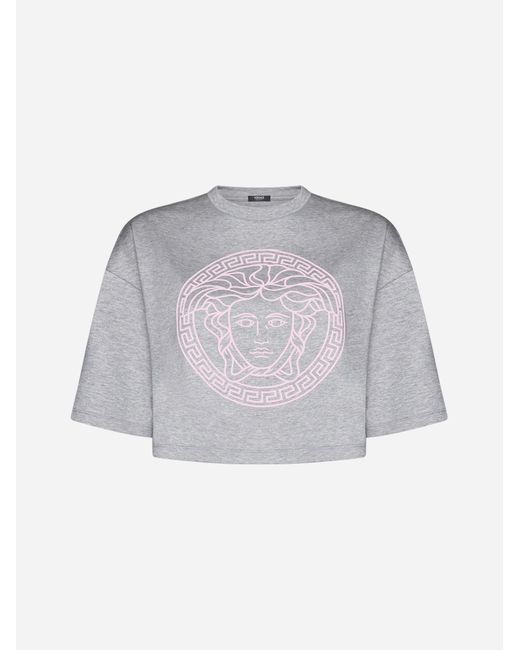 Versace Gray Medusa Logo Cotton Crop T-shirt