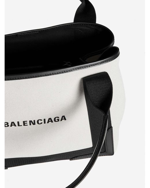Balenciaga Black Navy Cabas Canvas Small Bag