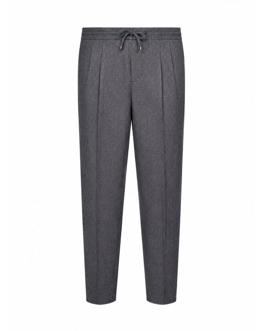 Brunello Cucinelli Gray Drawstring Trousers Medium Virgin Wool for men