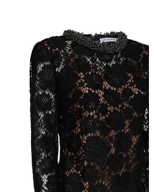 Self-Portrait Black Lace Long-Sleeved Mini Dress