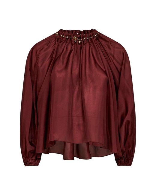 Zimmermann Merlot Silk Habotai Aster Gathered Beaded Blouse