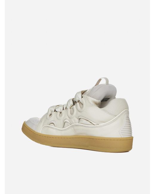 Lanvin White Curb Leather And Mesh Sneakers for men