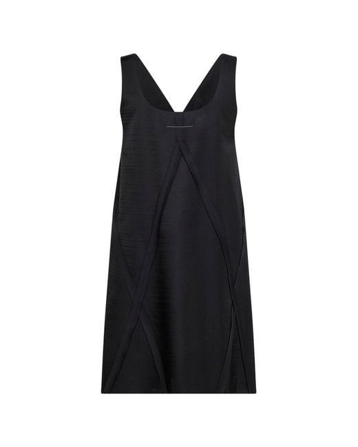 MM6 by Maison Margiela Black Cupro Blend V-Neck Midi Dress