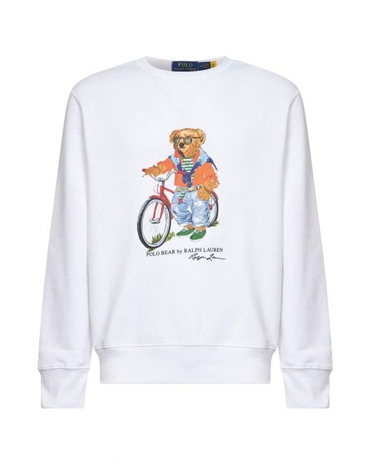 Polo Ralph Lauren White Cotton Polo Bear Crewneck Sweatshirt for men
