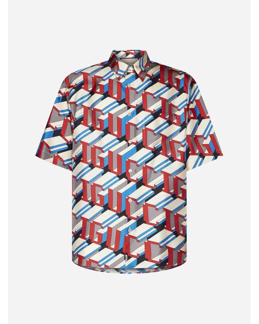 Gucci Multicolor Logo Print Silk Shirt for men