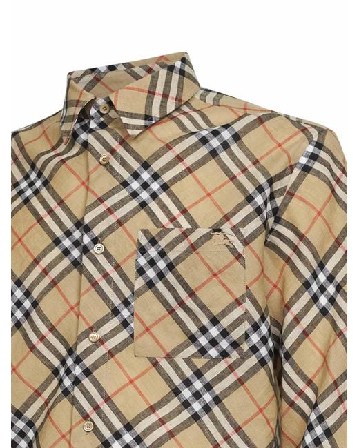 Burberry Gray Sand Check Linen Shirt for men