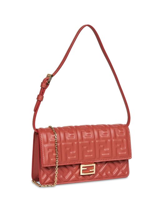 Fendi Red Wallet On Chain Baguette Minibag