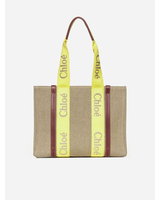 Chloé Yellow Woody Linen Tote Bag