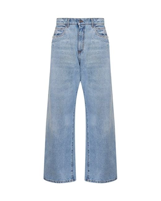 GIUSEPPE DI MORABITO Blue Denim Crystal-Embellished Baggy Jeans
