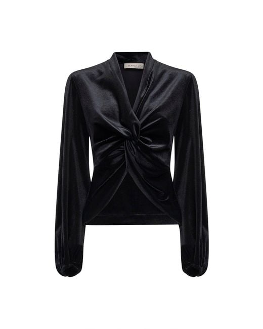 Blanca Vita Black Stretch Velvet Berik Tunic